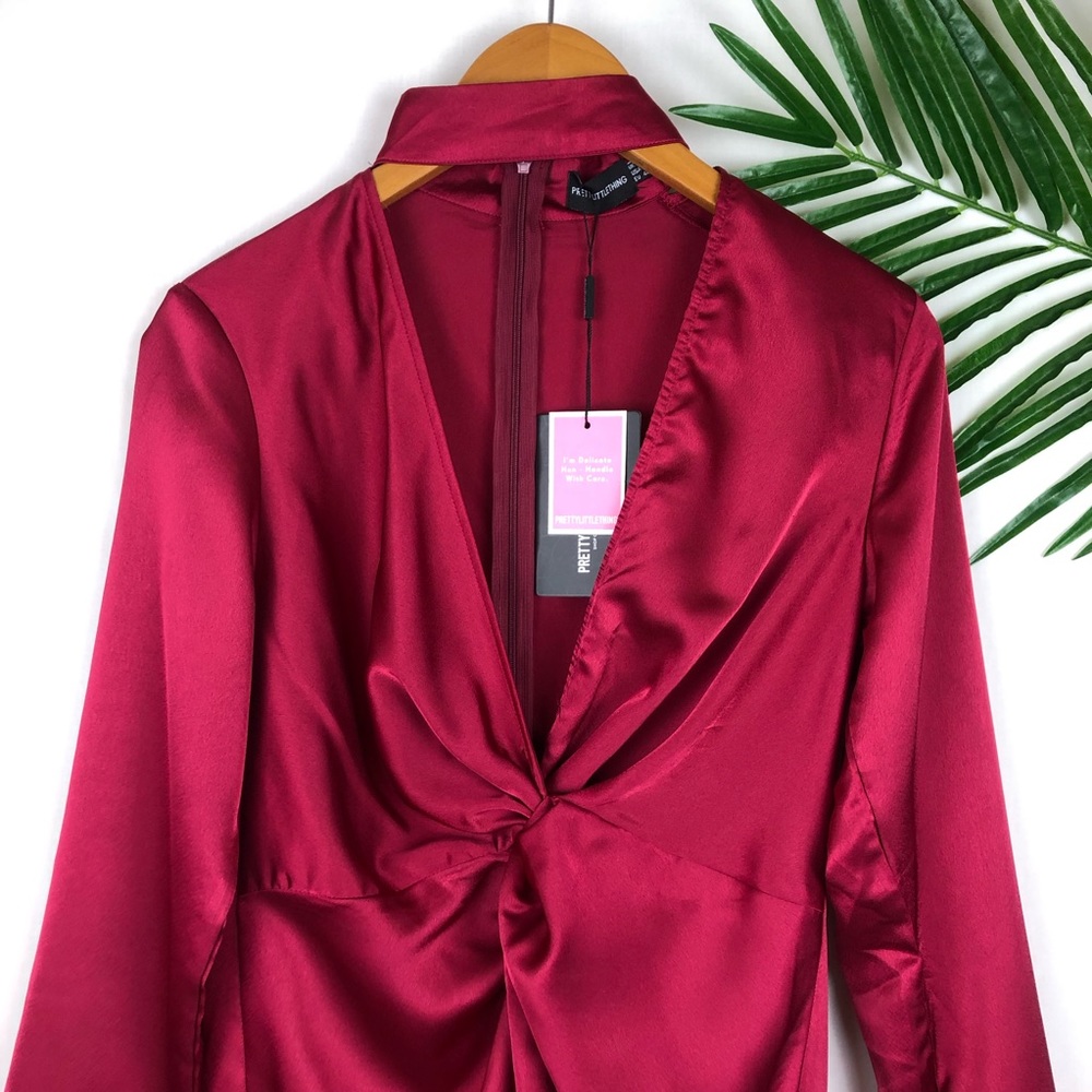 Prettylittlething Red Satin Dress NWT Size 8 - Picture 4 of 8